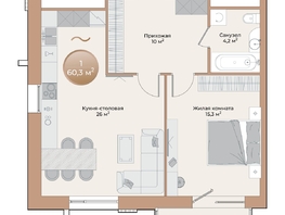 Продается 1-комнатная квартира ЖК Небо над Енисеем, 56.9 м²
