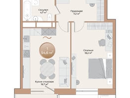 Продается 1-комнатная квартира ЖК Небо над Енисеем, 51.2  м²