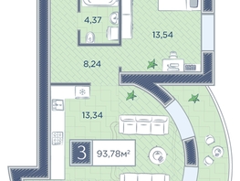 Продается 3-комнатная квартира ЖК Преображенский, дом 7, 93.78 м², 12344637 рублей