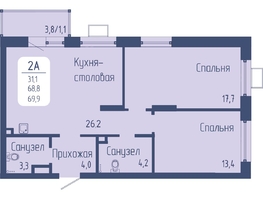 Продается 2-комнатная квартира ЖК Univers (Универс), 3 квартал, 69.9 м², 9820950 рублей