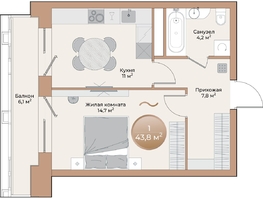 Продается 1-комнатная квартира ЖК Небо над Енисеем, 39.5 м², 7465500 рублей