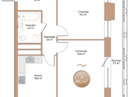 Продается 2-комнатная квартира ЖК Небо над Енисеем, 56.1  м², 10939500 рублей
