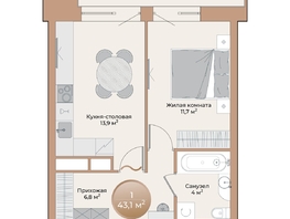 Продается 1-комнатная квартира ЖК Небо над Енисеем, 38.4 м², 5990400 рублей