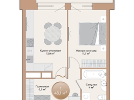 Продается 1-комнатная квартира ЖК Небо над Енисеем, 38.4 м², 7756800 рублей