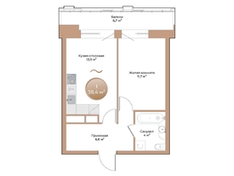 Продается 1-комнатная квартира ЖК Небо над Енисеем, 38.4 м², 7756800 рублей