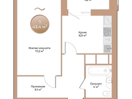 Продается 1-комнатная квартира ЖК Небо над Енисеем, 41.3 м², 6525400 рублей