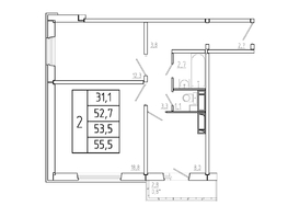 Продается 2-комнатная квартира ЖК Три слона, дом 2, 53.5 м², 6152500 рублей