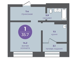 Продается 1-комнатная квартира ЖК Прогресс-квартал Перемены, дом 1, 35.7 м², 5355000 рублей