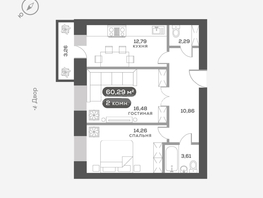 Продается 2-комнатная квартира ЖК Сити-квартал Октябрьский, дом 1, 60.29  м², 8500000 рублей
