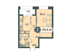 Продается 1-комнатная квартира ЖК Три Клёна, дом 1, 35.4  м², 6018000 рублей