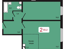 Продается 2-комнатная квартира ЖК КБС. Берег, дом 5 строение 3, 55.2 м², 7339600 рублей
