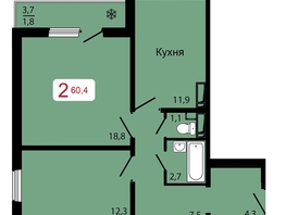 Продается 2-комнатная квартира ЖК КБС. Классика, дом 1, 60.4 м², 7429200 рублей