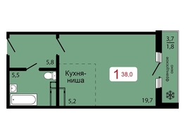 Продается 1-комнатная квартира ЖК КБС. Классика, дом 2, 38 м², 5420000 рублей