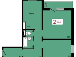 Продается 2-комнатная квартира ЖК Мичурино, дом 2 строение 6, 60.9  м², 6200000 рублей