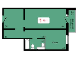 Продается 1-комнатная квартира ЖК Мичурино, дом 2 строение 6, 45.1  м², 5870000 рублей