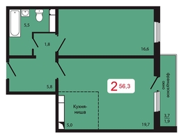 Продается 2-комнатная квартира ЖК КБС. Берег, дом 5 строение 2, 56.3  м², 7587500 рублей