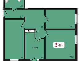 Продается 3-комнатная квартира ЖК КБС. Берег, дом 5 строение 2, 78.1 м², 9843900 рублей