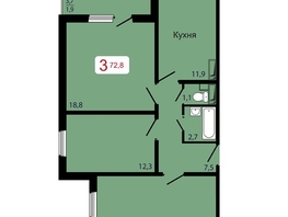 Продается 3-комнатная квартира ЖК КБС. Берег, дом 7 строение 6, 72.8  м², 9464000 рублей