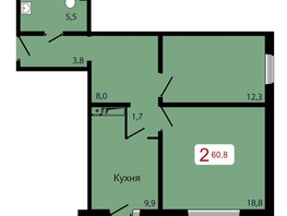 Продается 2-комнатная квартира ЖК КБС. Берег, дом 7 строение 6, 60.8  м², 8147200 рублей