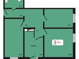 Продается 3-комнатная квартира ЖК КБС. Берег, дом 5 строение 1, 78.1 м², 9722000 рублей