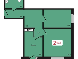 Продается 2-комнатная квартира ЖК КБС. Берег, дом 5 строение 3, 60.8 м², 8332400 рублей