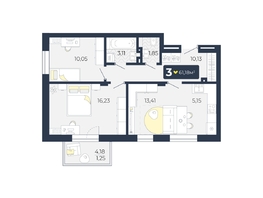 Продается 3-комнатная квартира ЖК Живём, Квартал 6.2, дом 2, 61.18  м², 6485080 рублей