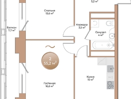 Продается 2-комнатная квартира ЖК Небо над Енисеем, 55.2  м², 8942400 рублей