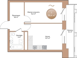 Продается 1-комнатная квартира ЖК Небо над Енисеем, 39.4  м², 9456000 рублей