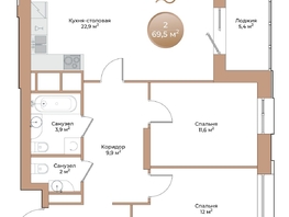 Продается 2-комнатная квартира ЖК Небо над Енисеем, 69.5  м², 10842000 рублей