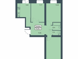Продается 3-комнатная квартира ЖК Мята, дом 3, 71.53  м², 8000000 рублей