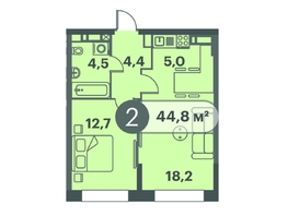 Продается 2-комнатная квартира ЖК Три Клёна, дом 1, 44.8 м², 7033600 рублей