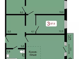 Продается 3-комнатная квартира ЖК КБС. Классика, дом 3, 87.6 м², 9500000 рублей