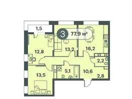 Продается 3-комнатная квартира ЖК Три Клёна, дом 1, 77.9 м², 11685000 рублей