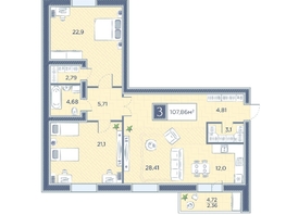 Продается 3-комнатная квартира ЖК Преображенский, дом 6, 107.86  м², 13416817 рублей