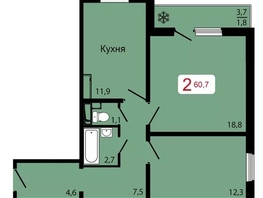 Продается 2-комнатная квартира ЖК КБС. Классика, дом 3, 60.7  м², 7350000 рублей