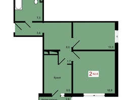 Продается 2-комнатная квартира ЖК КБС. Берег, дом 7 строение 1, 62.8  м², 8290000 рублей