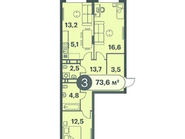 Продается 3-комнатная квартира ЖК Три Клёна, дом 1, 73.6  м², 10304000 рублей