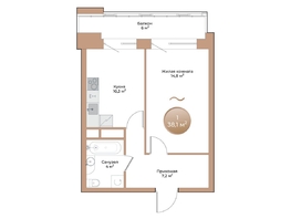 Продается 1-комнатная квартира ЖК Небо над Енисеем, 38.1  м², 6819900 рублей