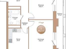 Продается 2-комнатная квартира ЖК Небо над Енисеем, 55.2  м&sup2;, 10764000 рублей