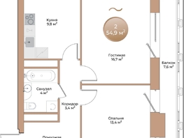 Продается 2-комнатная квартира ЖК Небо над Енисеем, 54.9  м&sup2;, 9278100 рублей
