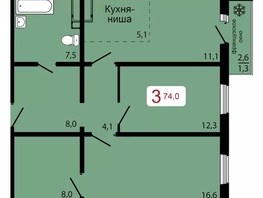 Продается 3-комнатная квартира ЖК КБС. Классика, дом 3, 74  м&sup2;, 9050000 рублей