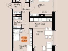 Продается 3-комнатная квартира ЖК Премьер парк, 61.8  м&sup2;, 10011600 рублей