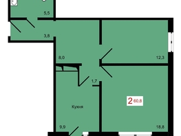 Продается 2-комнатная квартира ЖК КБС. Берег, дом 7 строение 2, 60.8  м&sup2;, 8800000 рублей