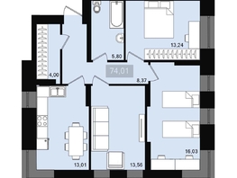 Продается 3-комнатная квартира ЖК Сказочный, 75.3  м&sup2;, 10042000 рублей
