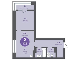 Продается 2-комнатная квартира ЖК Прогресс-квартал Перемены, дом 1, 47.6  м&sup2;, 7330200 рублей