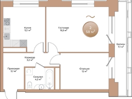 Продается 2-комнатная квартира ЖК Небо над Енисеем, 58  м&sup2;, 10208000 рублей