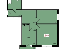 Продается 2-комнатная квартира ЖК КБС. Берег, дом 7 строение 1, 62.8  м&sup2;, 8610000 рублей