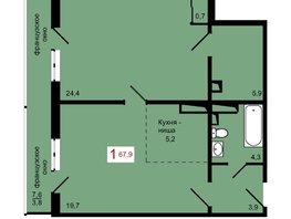 Продается 1-комнатная квартира ЖК КБС. Берег, дом 7 строение 1, 67.9  м&sup2;, 8600000 рублей