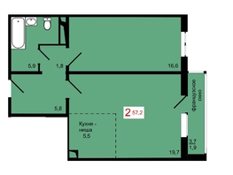 Продается 2-комнатная квартира ЖК КБС. Берег, дом 7 строение 2, 57.2  м&sup2;, 7650000 рублей
