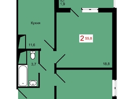 Продается 2-комнатная квартира ЖК КБС. Берег, дом 7 строение 2, 55.8  м&sup2;, 8450000 рублей